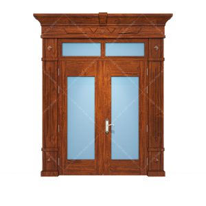 Cửa thép vân gỗ 2 cánh kính Biệt thự